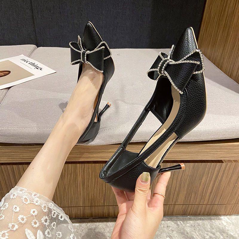 Đen Giày Cao Gót Mũi Nhọn Đính Đá Thời Trang Mùa Hè Dành Cho Nữ
