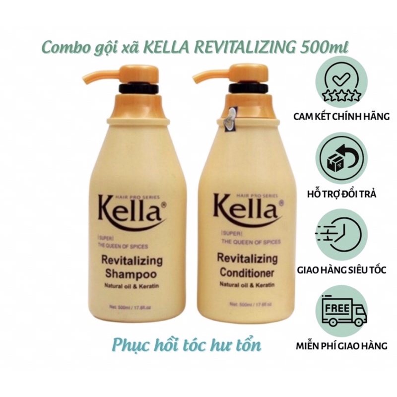 Dầu gội, Dầu xả Kella phục hồi tóc hư tổn 500ml/chai.