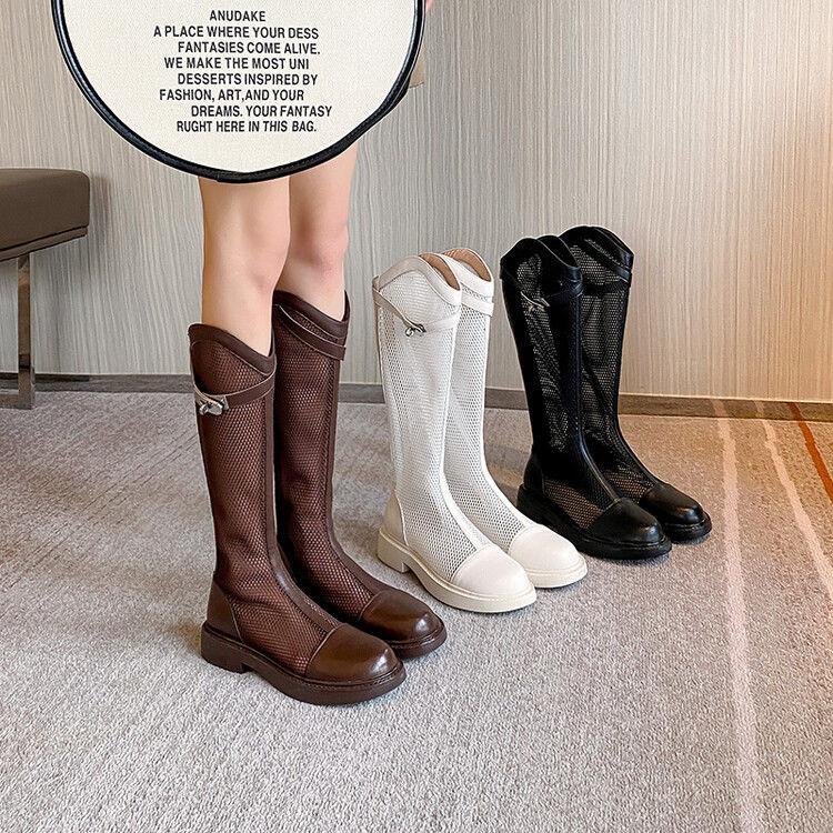 Giày Bốt Martin Da Phối Lưới Mỏng Thoáng Khí Thời Trang Mùa Hè Cho Nữ