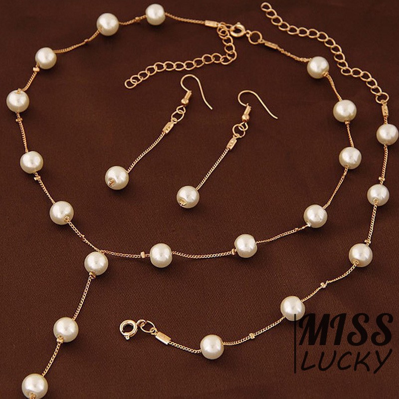 ❤Vòng cổ Và Đôi Khuyên Tai Ngọc Trai Thời Trang Cho Nữ