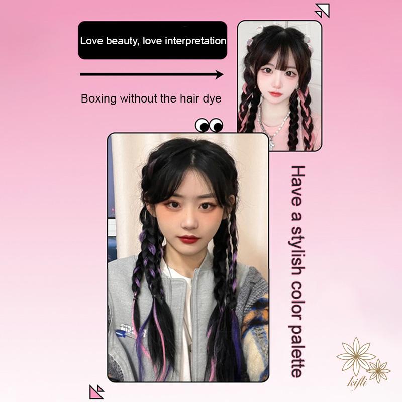 【kifli】Tóc Giả Đuôi Ngựa Dài Thắt Bím Hai Lớp Màu Sắc Ngọt Ngào Cá Tính