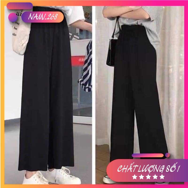 Quần Ống Suông Cạp Chun, Quần Ống Rộng Nữ Màu Đen Ulzzang (Ảnh Thật- Video Cận Chất)