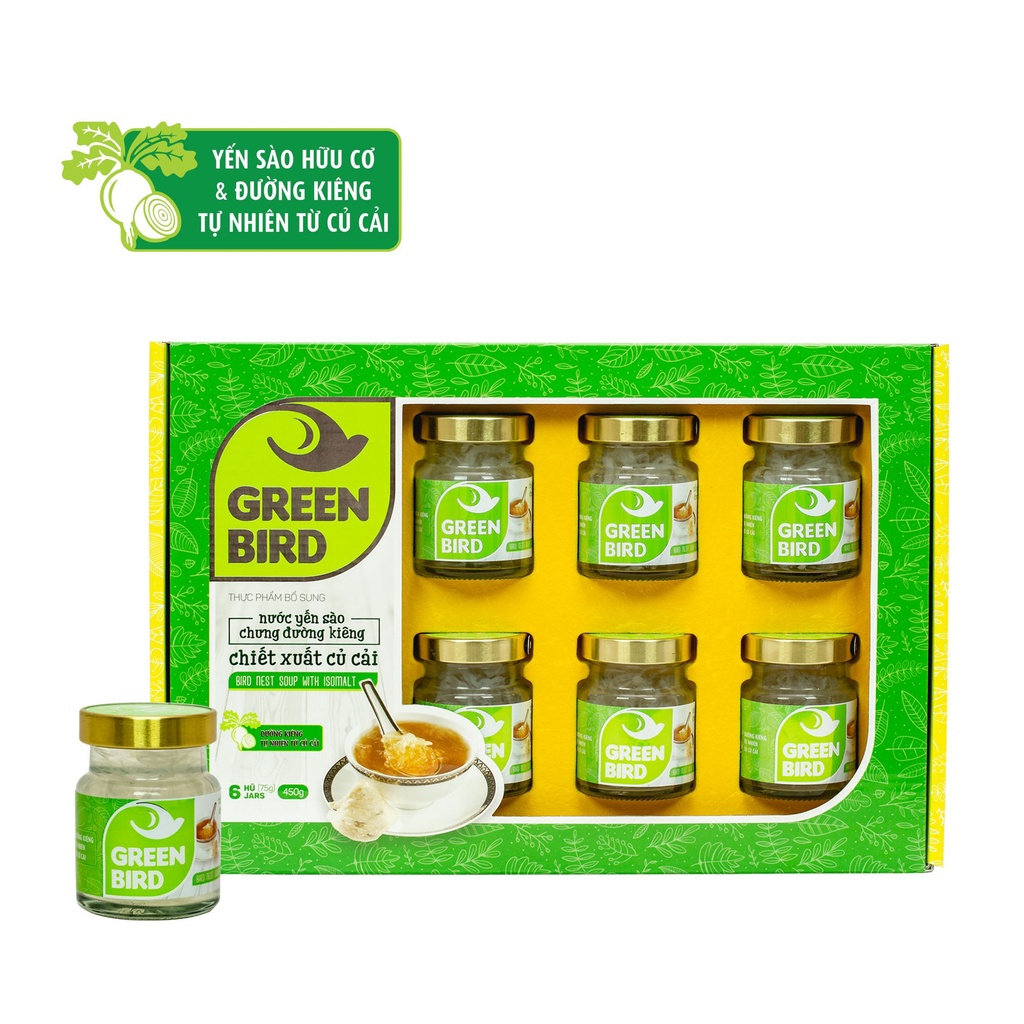 Hộp Quà Green Bird - Nước yến xào Chưng Đường Kiêng Củ Cải- (6hũ*72g) ( Đại lý Ngọc Toản)