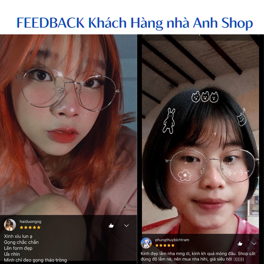 Kính tròn ngố thời trang nam nữ chất liệu kim loại cỡ vừa 2626