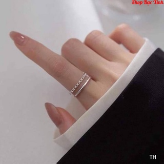 Nhẫn 2 tầng, có 1 hàng đá.nhẫn bạc nữ nhẹ nhàng cá tính bạc ta