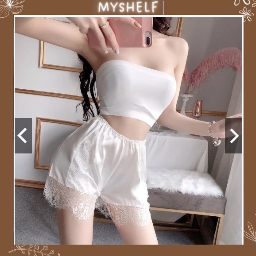 M55. Quần đùi nữ lụa satin phối ren sang chảnh, quần mặc nhà hot trend 2023 (có sẵn - freeship)