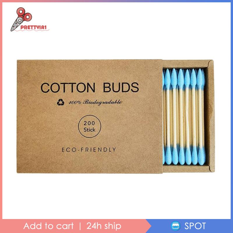 Set 1 / 200 Tăm Bông Cotton Vệ Sinh Tai Mũi Hai Đầu Màu Hồng Prettyia1
