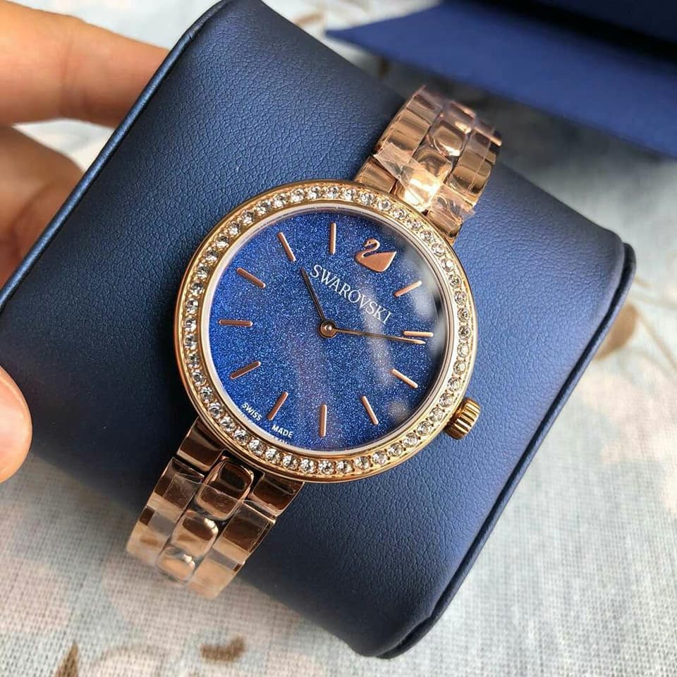 Đồng Hồ Nữ Swarovski 5182277 dây vàng mặt cát viền đá (Size 34mm)