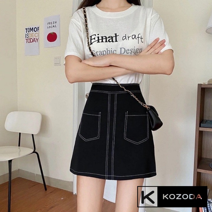 Chân váy chữ a ngắn chỉ viền trơn có quần lót trong Kozoda Cv27