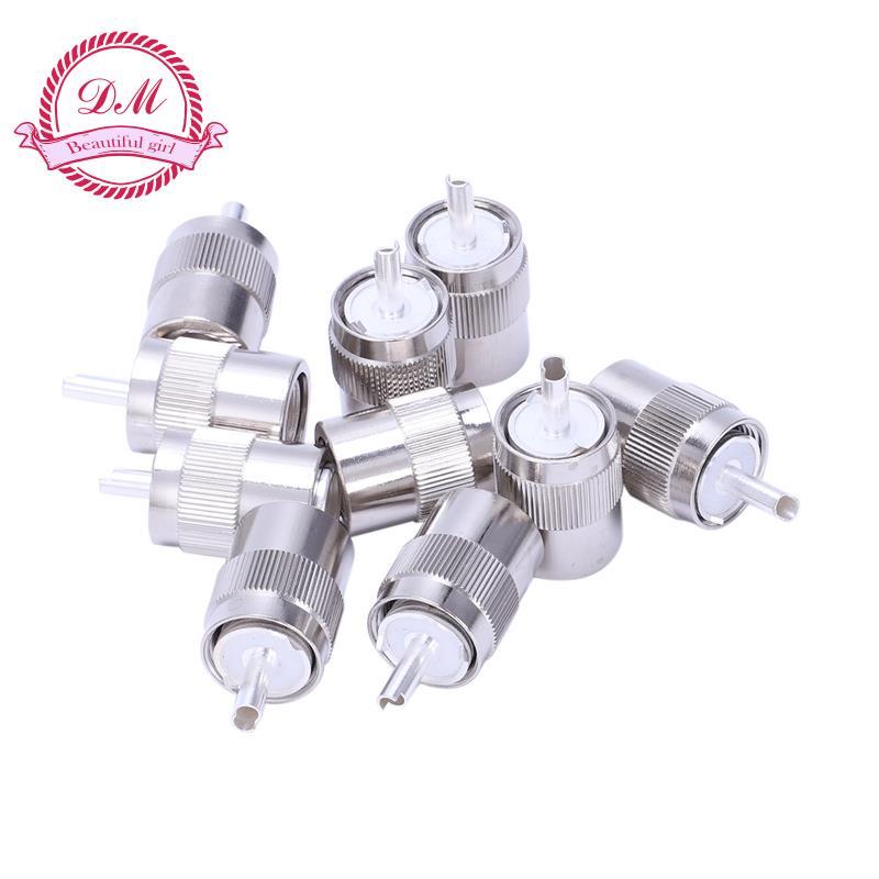 10pcs Connector UHF male PL259 plug solder RG8 RG213 LMR400 7D-FB cable silver