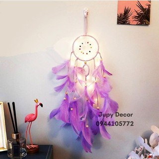 [SẴN 🎁Tặng đèn fairy 2m] Dreamcatcher đính lông vũ màu tím mộng mơ làm quà tặng người yêu, trang trí treo cửa sổ 💜💜