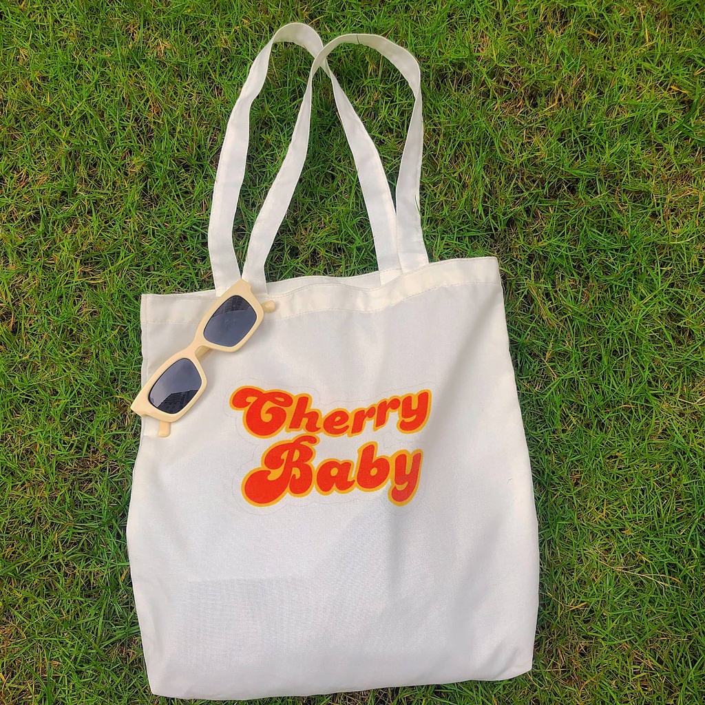 Túi tote vải canvas loại mỏng cherry baby style vinatge