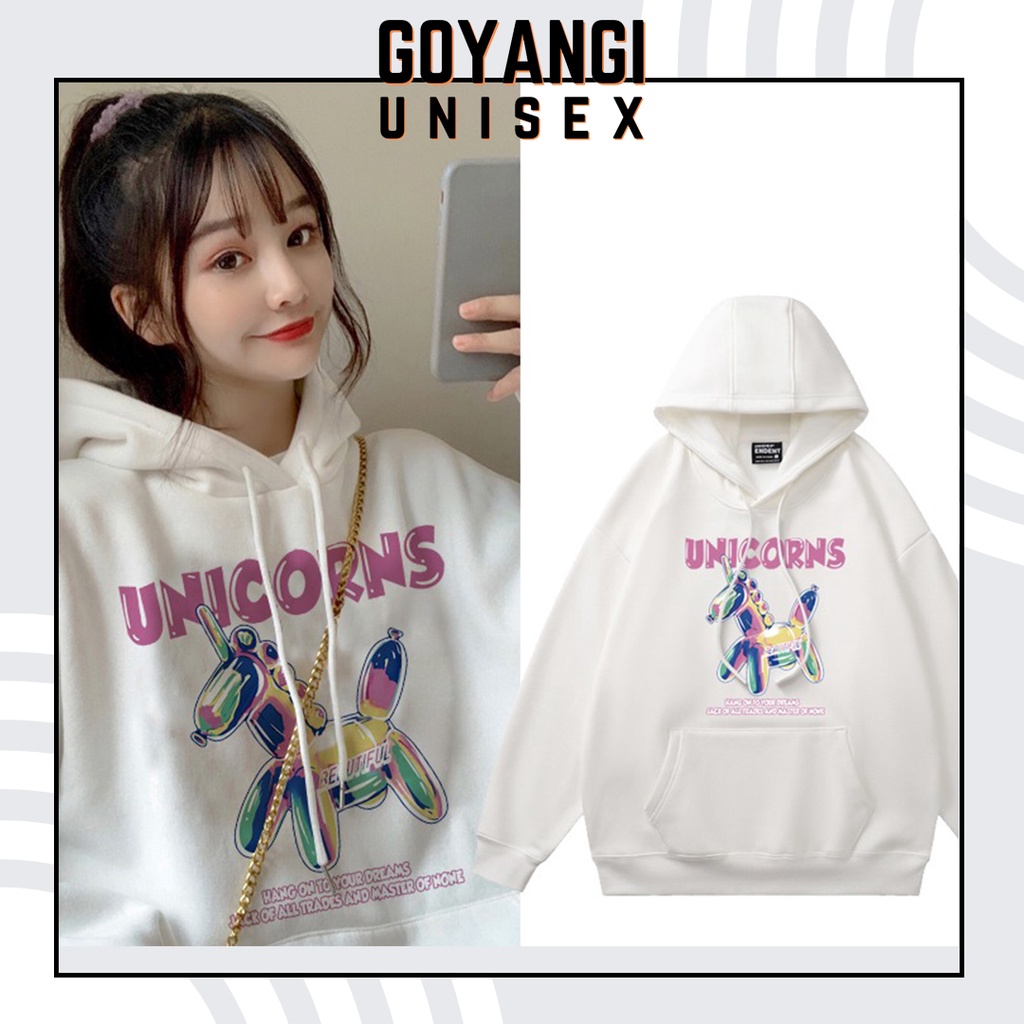 Áo Hoodie GYG Unisex Unicorn Rainbow Form Rộng Oversize Phong Cách Hàn Quốc cho nam và nữ