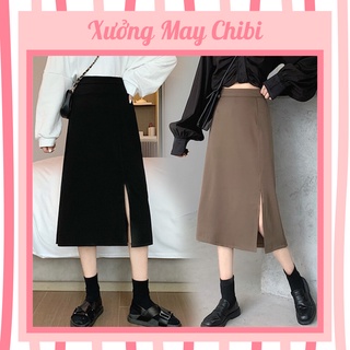 Chân váy dài midi chân váy chữ a xẻ bên Siêu Hot