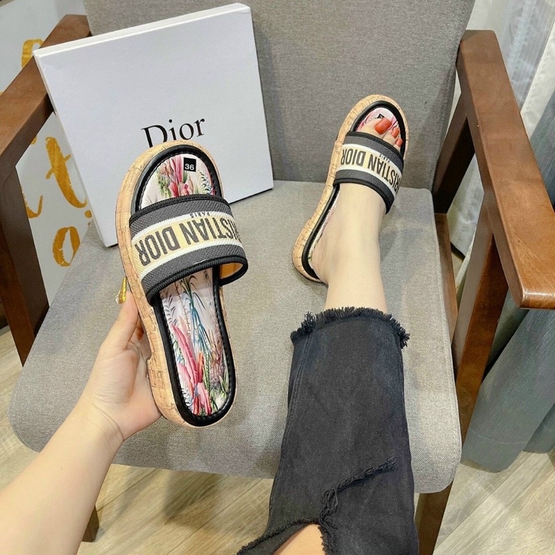 dép xuồng đế gỗ dior đế cao