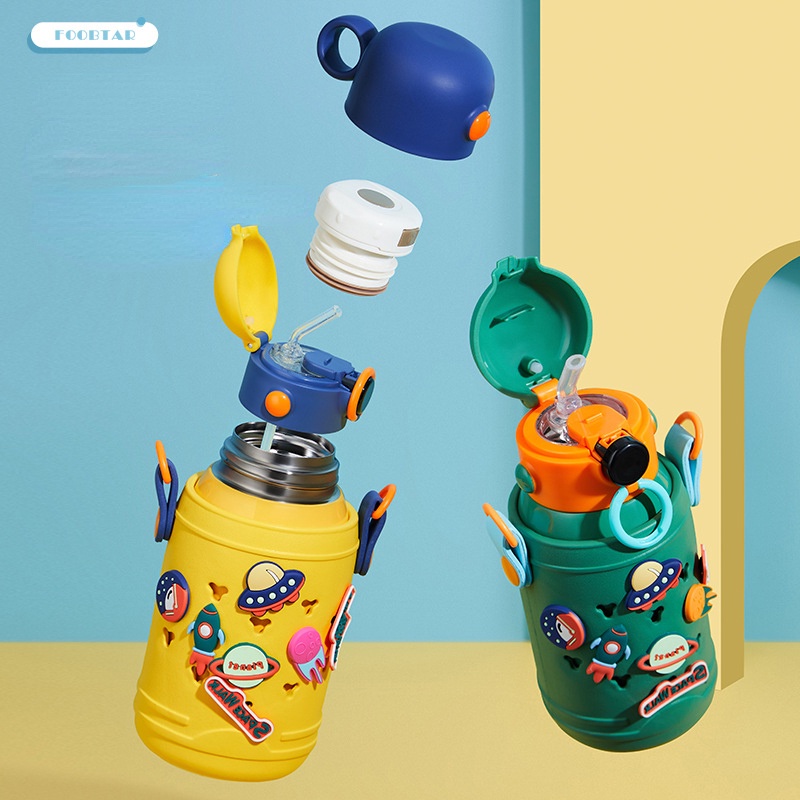 Bình Nước Giữ Nhiệt Thông Minh 500ml Kèm Ống Hút Bằng Thép Không Gỉ 316 Cho Bé