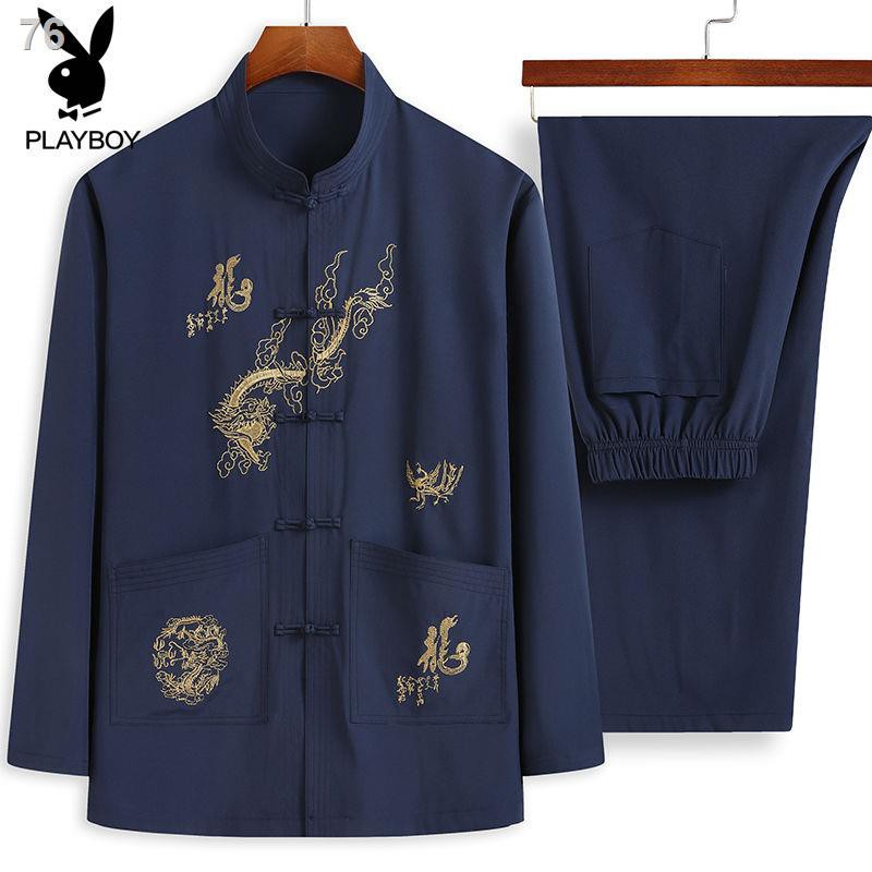 Tang suit nam dài tay phù hợp với người trung niên và người lớn tuổi mặc quần áo mùa hè Người cao tuổi Hanfu ông nội Tru