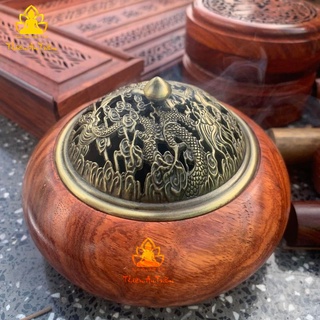 Lư xông đốt trầm hương - lư gỗ hương nắp kim loại xông trầm hương đa năng