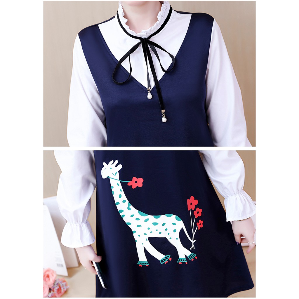 Đầm big size quảng châu thun phối áo trắng bèo cổ tay loe in hình  D906 | BigBuy360 - bigbuy360.vn