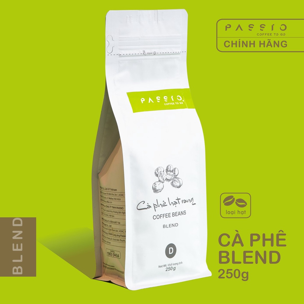 Cà phê Blend dạng Hạt nguyên chất 100% rang mộc - Passio Coffee