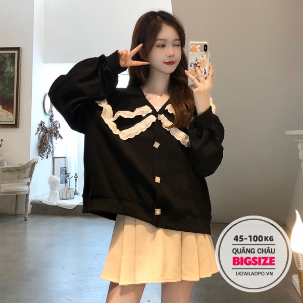 Áo nỉ nữ Bigsize form rộng cổ bèo tay dài mùa thu Phong cách Hàn Quốc cute Thời Trang cá tính cho người mập béo 45-100kg | BigBuy360 - bigbuy360.vn