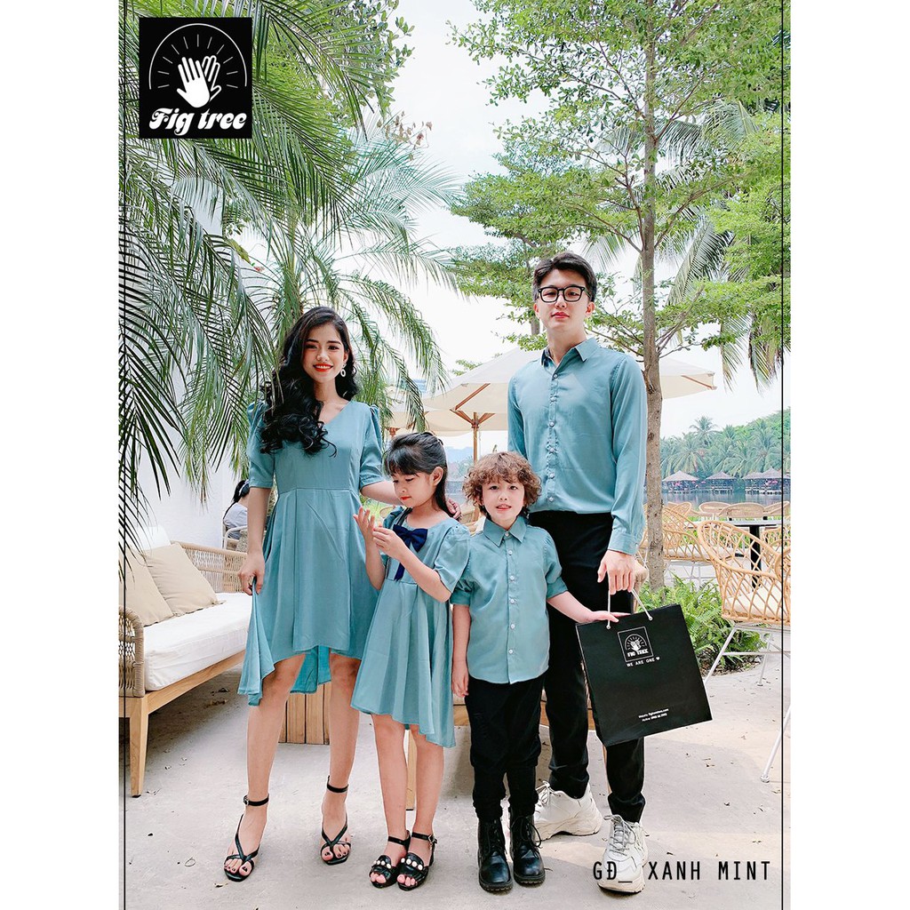 Áo váy gia đình đi tiệc màu xanh mint sanh chảnh FIG TREE ( kèm cận cảnh + hình khách)