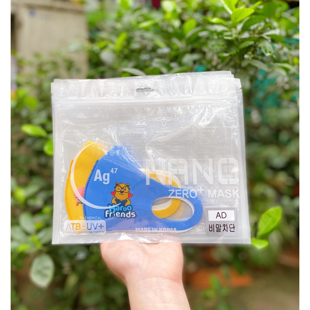 Sét 2 chiếc khẩu trang Nano Bạc Haroo Friends Hàn Quốc cho bé