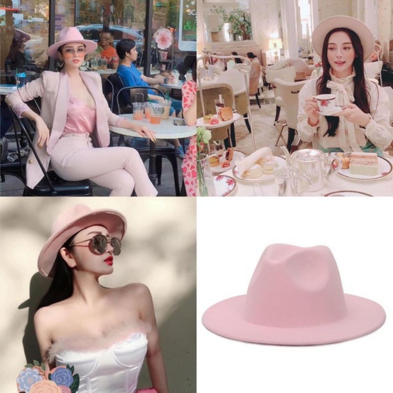 Mũ phớt dạ panama nhiều màu phong cách vintage