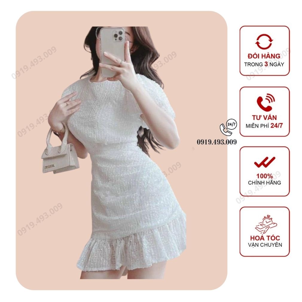 Đầm dự tiệc ren trắng đen nhún đuôi cá Lisa Dress Cao Cấp [Sale siêu sốc]