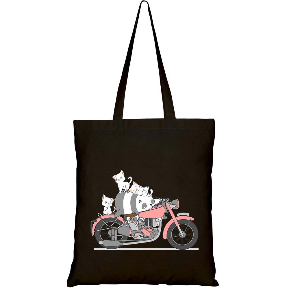 Túi vải tote canvas HTFashion in hình họa tiết Gấu trúc chạy moto HT55