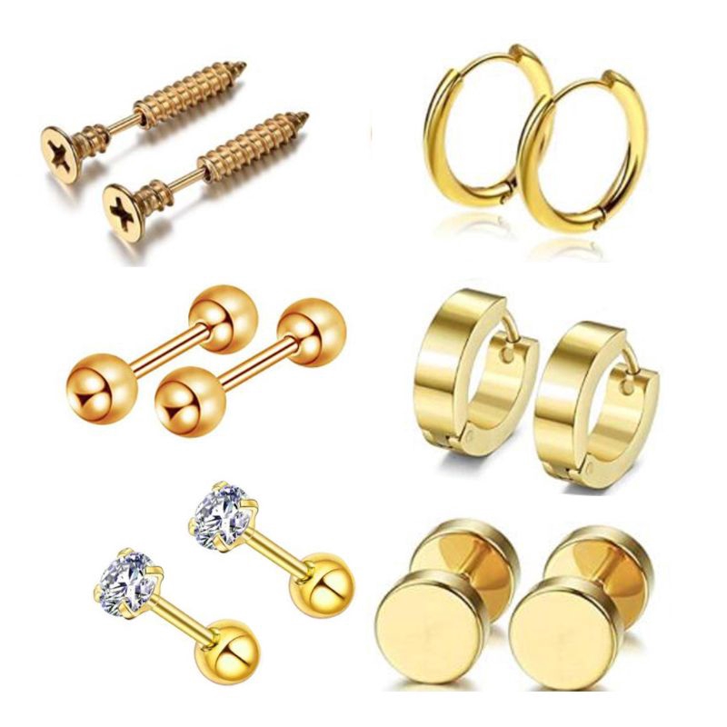 Set 12 Khuyên Tai Nam Nữ Bằng Thép Không Gỉ Phong Cách Cá Tính