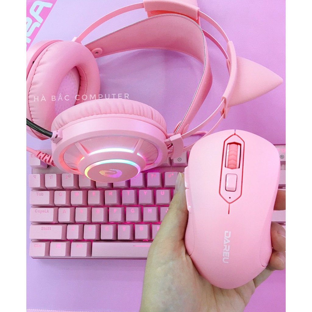 Combo Bàn Phím Chuột Tai Nghe DAREU Màu Hồng - Lót Di Chuột Pink