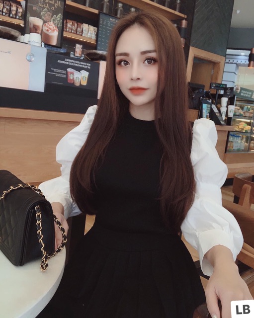 Áo len pha sơ mi tay bồng