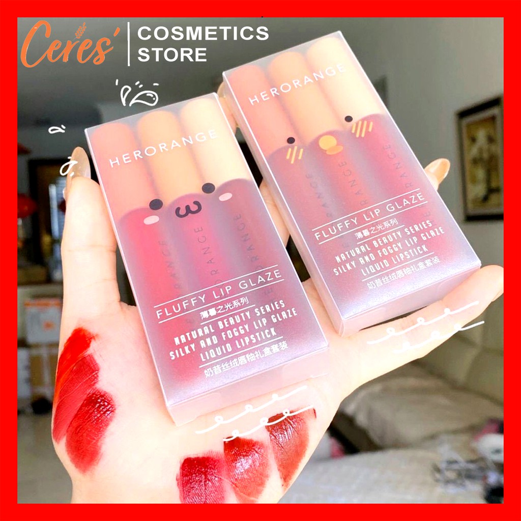 Son Kem Lì 💄𝑭𝒓𝒆𝒆𝒔𝒉𝒊𝒑💄 Son Herorange - Son Dưỡng Kem Lì Nội Địa Trung Set 3 Cây