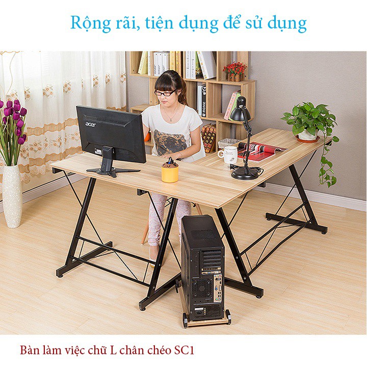 Bàn làm việc chữ L chân chéo SC1