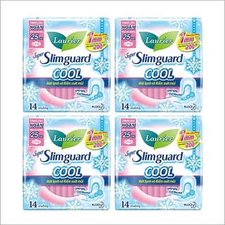 Combo 4 Gói Băng Vệ Sinh Laurier Siêu Mỏng Cánh 1mm Super Slimguard Cool Mát Lạnh (25cm-14M)