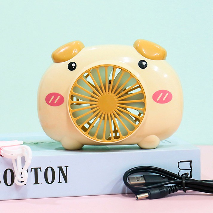 Quạt mini cầm tay Cute Pig Fan 3313 pin sạc , Có đèn Led- Tặng kèm dây đeo cổ | BigBuy360 - bigbuy360.vn