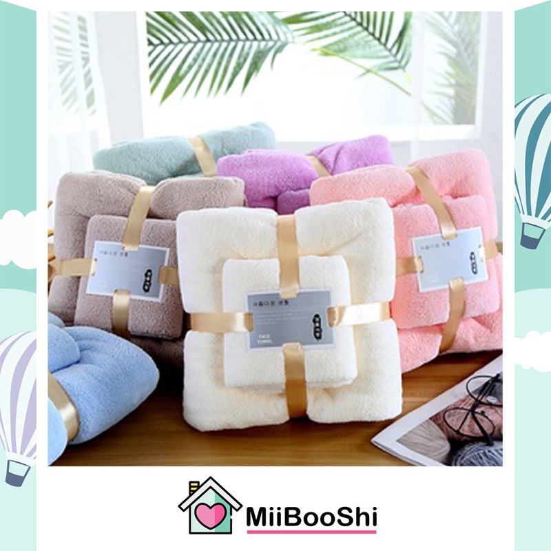 Khăn tắm khăn mặt cho bé set 2 khăn tắm cao cấp xuất hàn 100% sợi than tre tự nhiên thấm hút tốt MiibooShi 25555555555