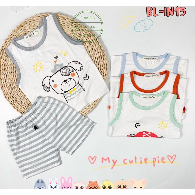 Bộ Ba lỗ thun lạnh cổ trụ quần vát Minky mom cho bé trai bé gái từ 7-19kg