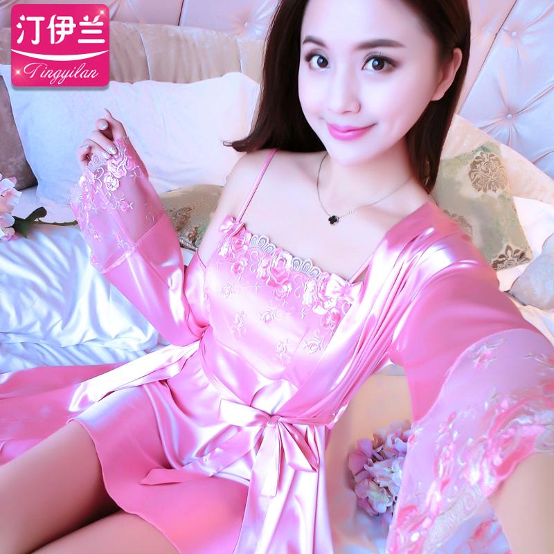 Đầm ngủ vải lụa phối ren 2 dây kèm áo choàng gợi cảm cho nữ