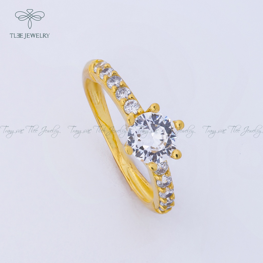 Nhẫn bạc nữ TLEE đá sáu chấu mạ vàng 14k viền bằng sang trọng NCJ A0132