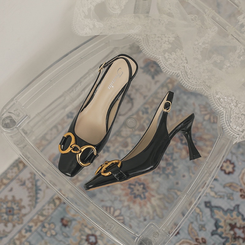 Ielgy Xăng đan Cao Gót Hở Ngón Đế Bằng Có Khóa Kim Loại