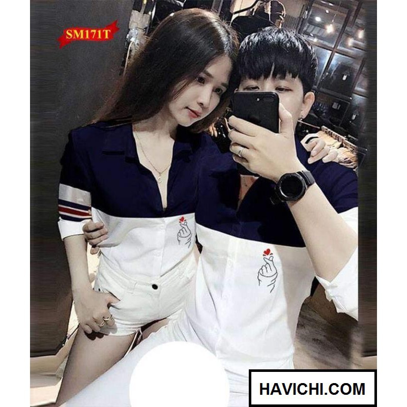 ( SALE GIÁ SỐC) Áo Sơ Mi Nam Nữ Đẹp Cặp Đôi Couple Trắng sọc, dễ thương, phong cách cá tính