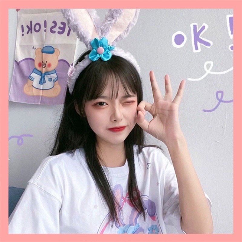(Ảnh thật +video)  Bờm Cài Tóc Tai Thỏ Stella Dài Màu Tím Cute Dễ Thương Phong Cách Hàn Quốc