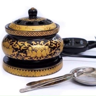 Lư điện xông đốt trầm hương, tinh dầu đa năng - lư điện gốm sứ hoa văn xông trầm hương