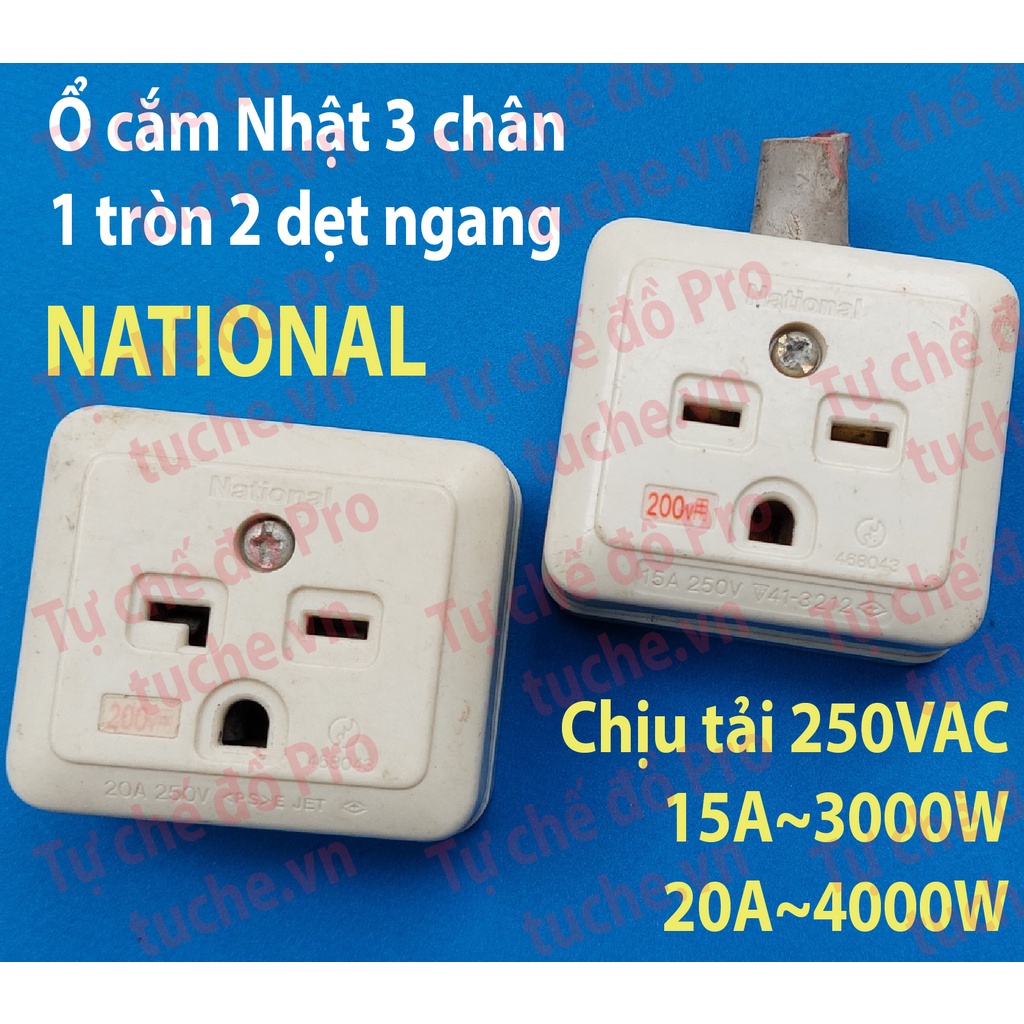 Ổ cắm Nhật 3 lỗ 1 tròn 2 dẹt ngang hàng bãi