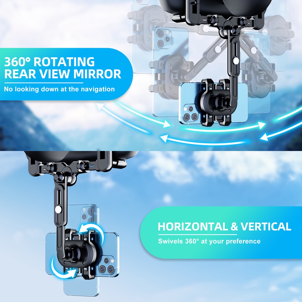 Fonken 360° Giá Đỡ Điện Thoại Gắn Kính Chiếu Hậu Xe Hơi Thiết Kế Xoay Được Tiện Dụng