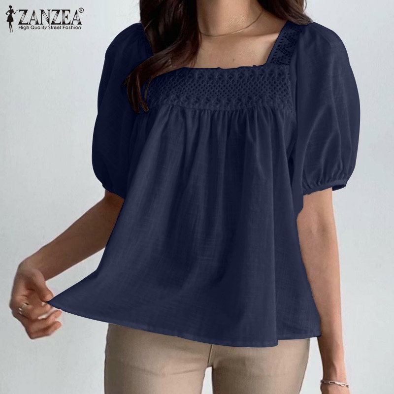Zanzea Áo Kiểu Tay Phồng Cổ Vuông Xếp Ly Thời Trang Hàn Quốc Dành Cho Nữ