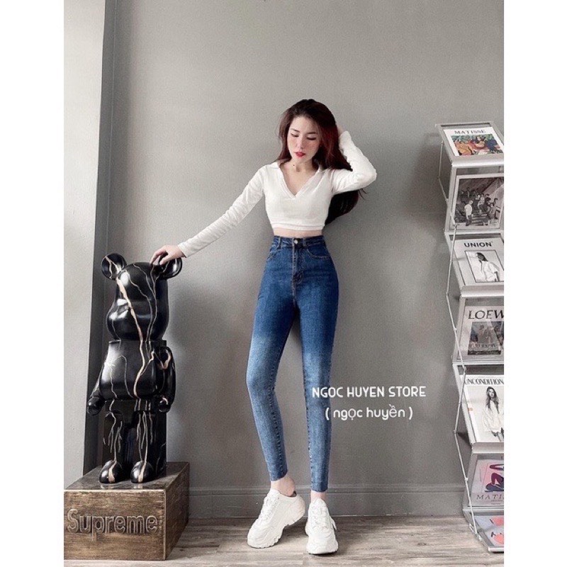 [ GIÁ RẺ ] Quần jean Ôm loang xanh đậm TC001