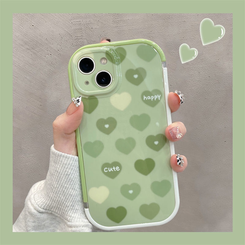 Ốp Điện Thoại In Họa Tiết Trái Tim Màu Xanh Lá Bảo Vệ Toàn Diện Cho IPhone 12 13 11 Pro Max X Xs Max Xr Ghnv